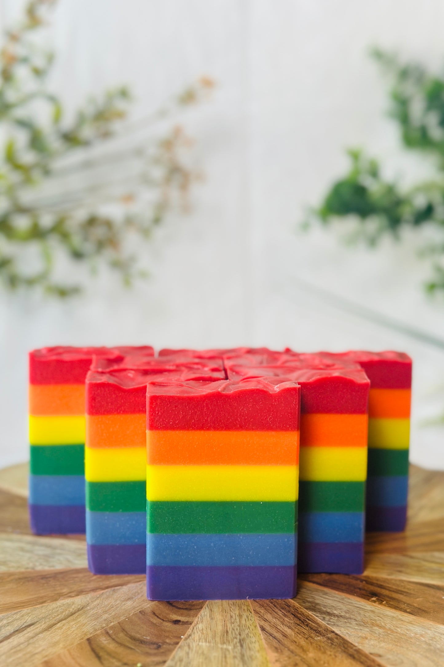 Rainbow Roots Handcrafted Handmade All Natural Soap Bars Front Photo Stripes of Rainbow LGBTQIA+ Inclusive Diversity