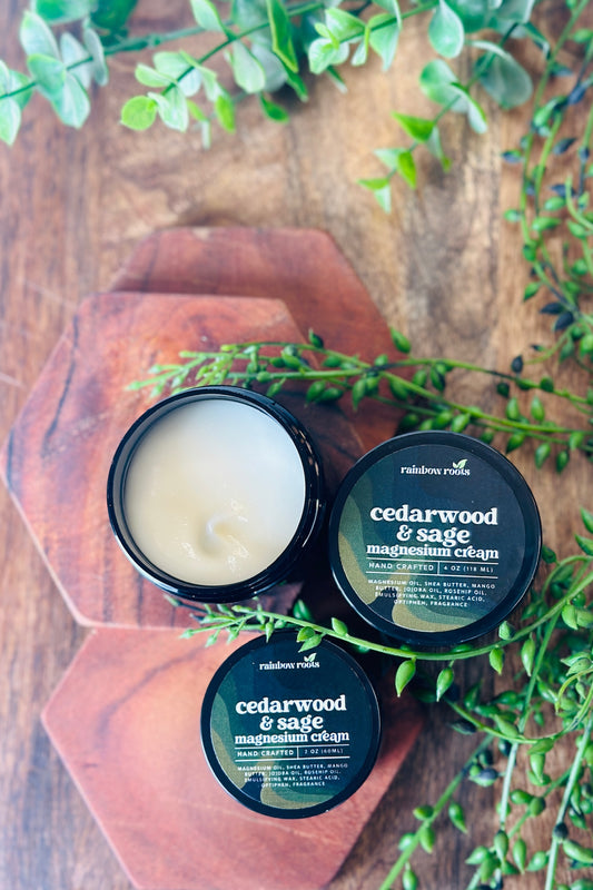 Cedarwood & Sage Magnesium Cream | Handcrafted - Topical - Sleep & Muscle Support | Rainbow Roots