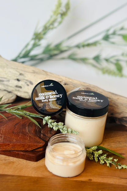 Oatmeal, Milk & Honey Body Butter | Handcrafted - Emulsified - Hydrating | 4oz - 8oz | Rainbow Roots